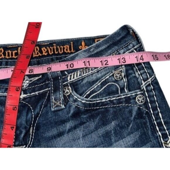 Rock Revival Sasha P31 Bootcut Jeans Womens 29 Dark Wash Distressed Denim Embroi - Picture 14 of 15